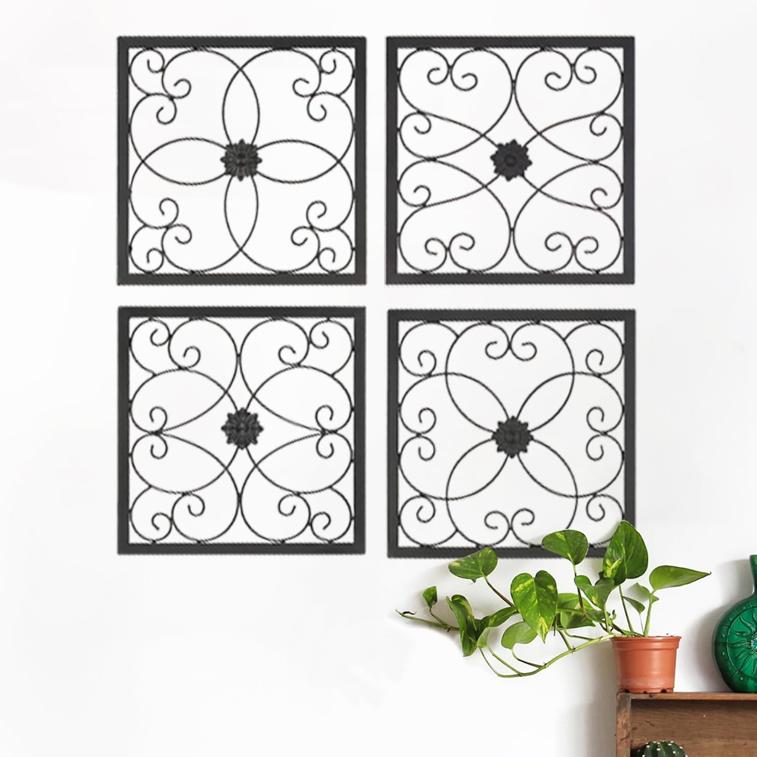 Set of 4 Metal Wall Decor, Rustic Farmhouse Scroll Wall Art Sculpture, 100% Hand