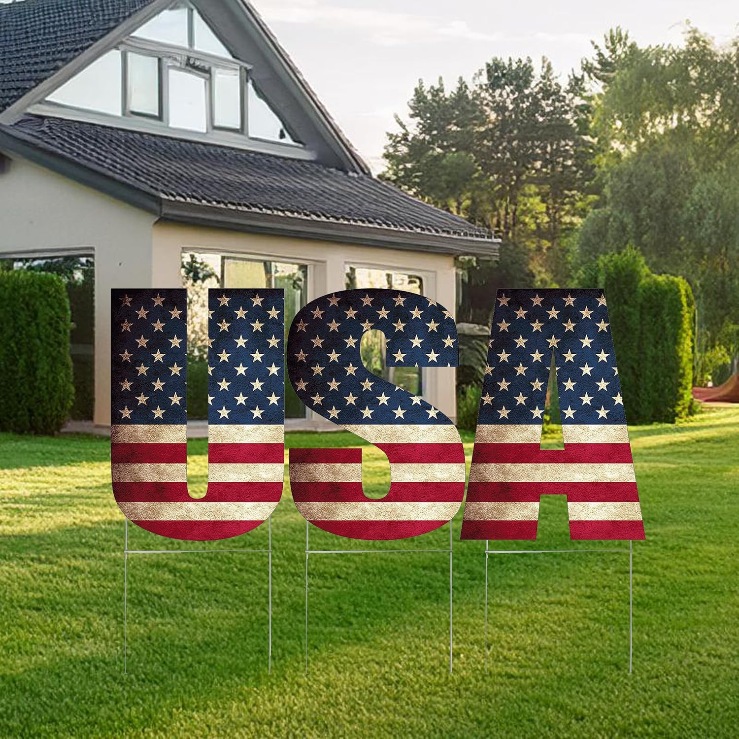 Rustic Large USA United States of America Patriotic Flag Yard Sign Home Decor La