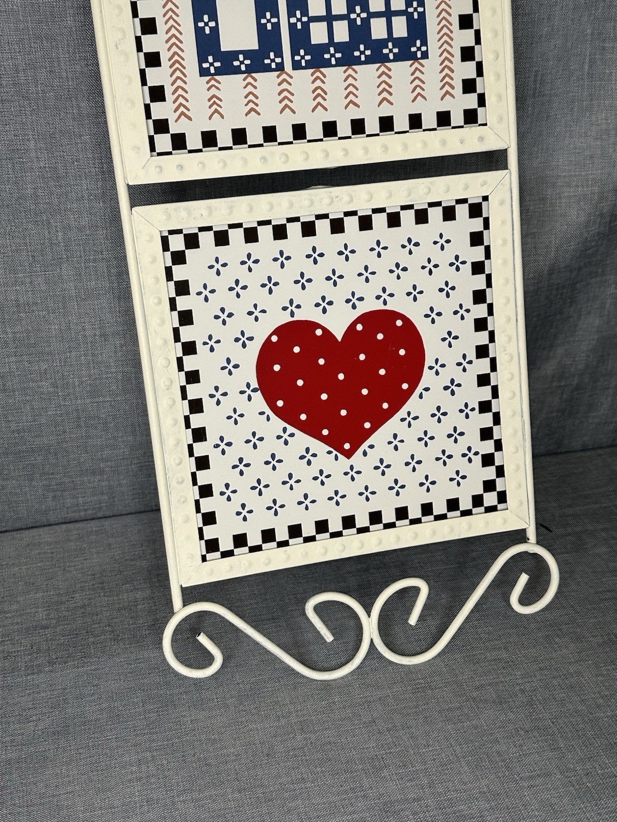 B&D Wall Hanging Tiles Framed 23″x7″ Hen Heart Home Country Cottage Farm Decor