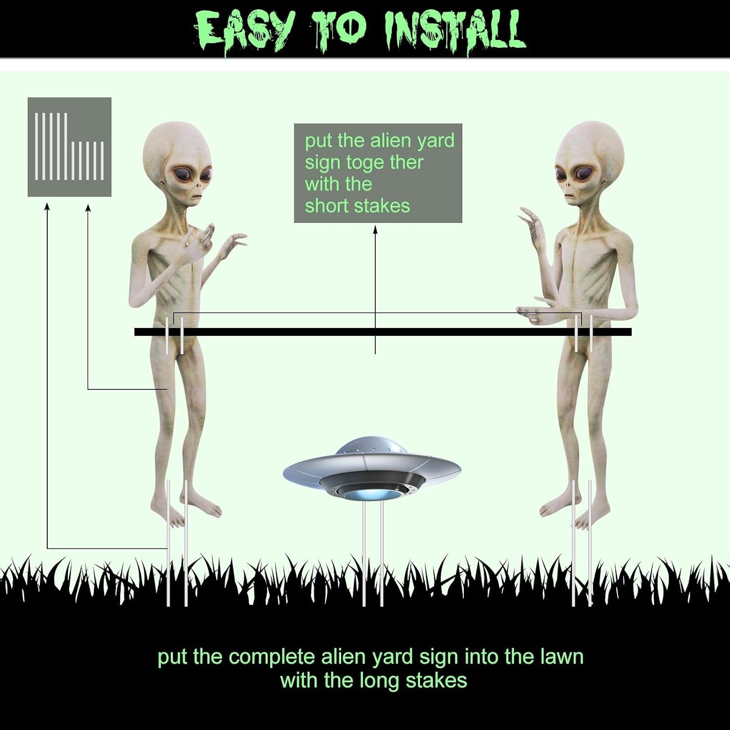 5 Pieces Halloween Yard Sign Full Body Large Alien Outdoor UFO Scary Decorati…