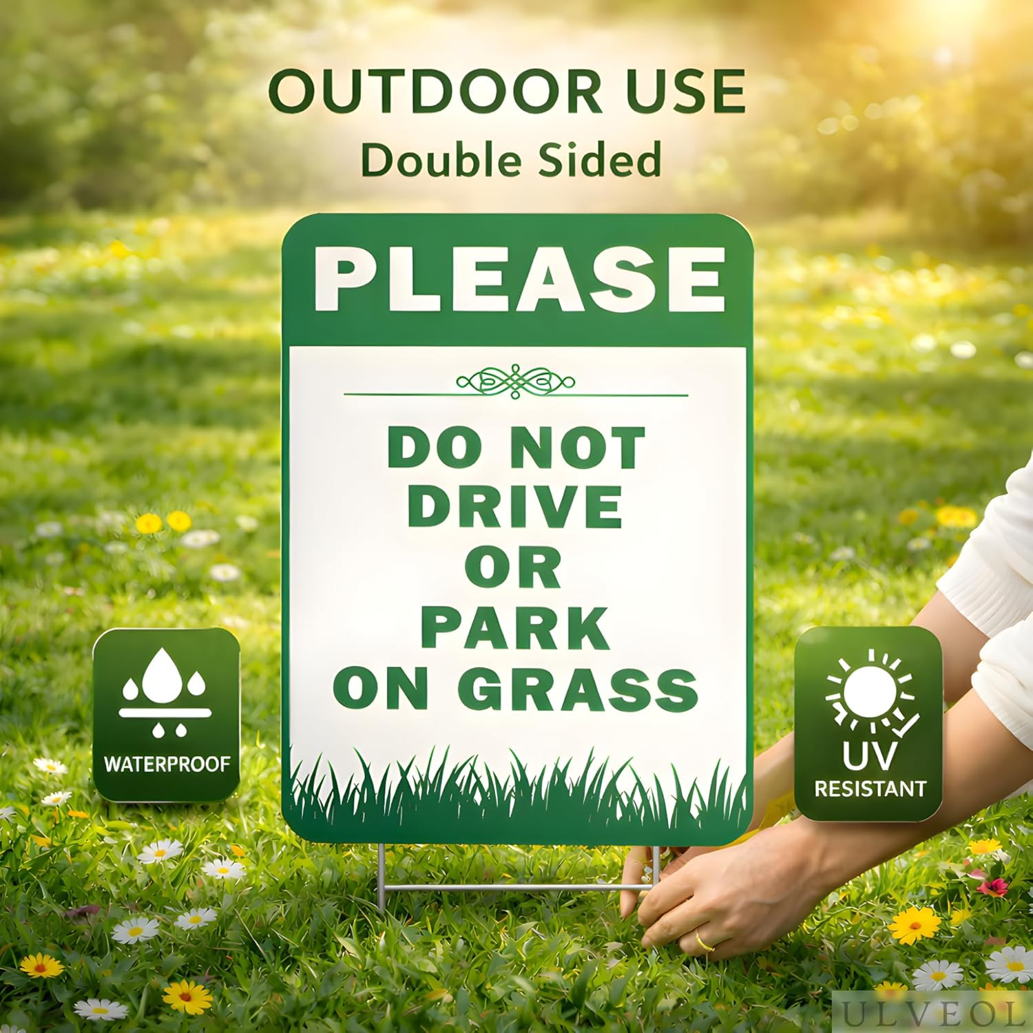 6X Please Do Not Drive Park on Grass Double Sided Signs with Stakes – Plastic St