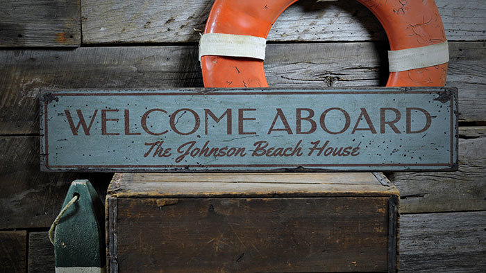 Welcome Aboard Wood Sign, Beach House Decor -Distressed Wooden Sign