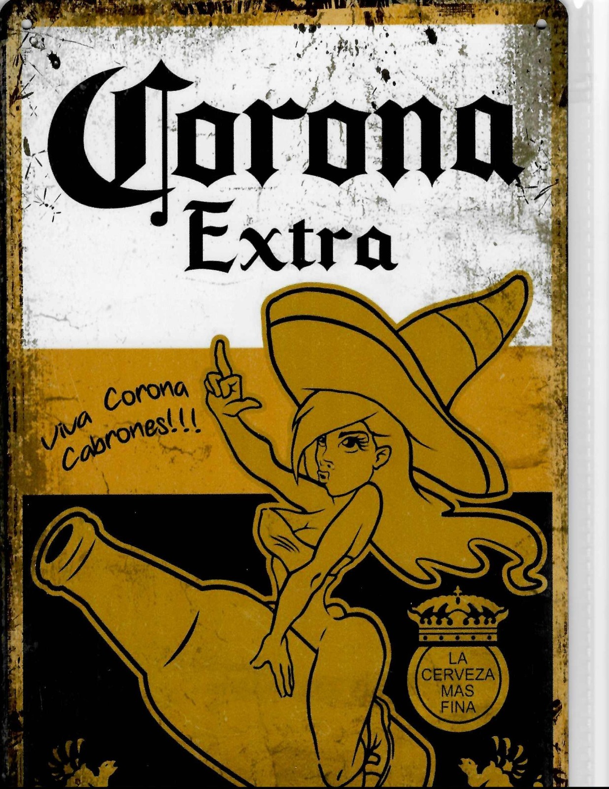 Corona Extra 12″ x 8″ Distressed Metal Sign Wall Decor Viva Corona Cabrones!!!