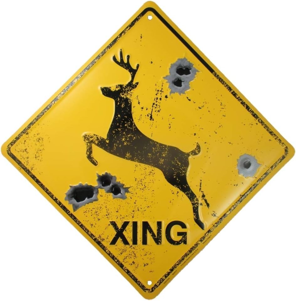 DEER CROSSING SIGN Metal Rustic Hunting Cabin Lodge Street Road Decor 12×12