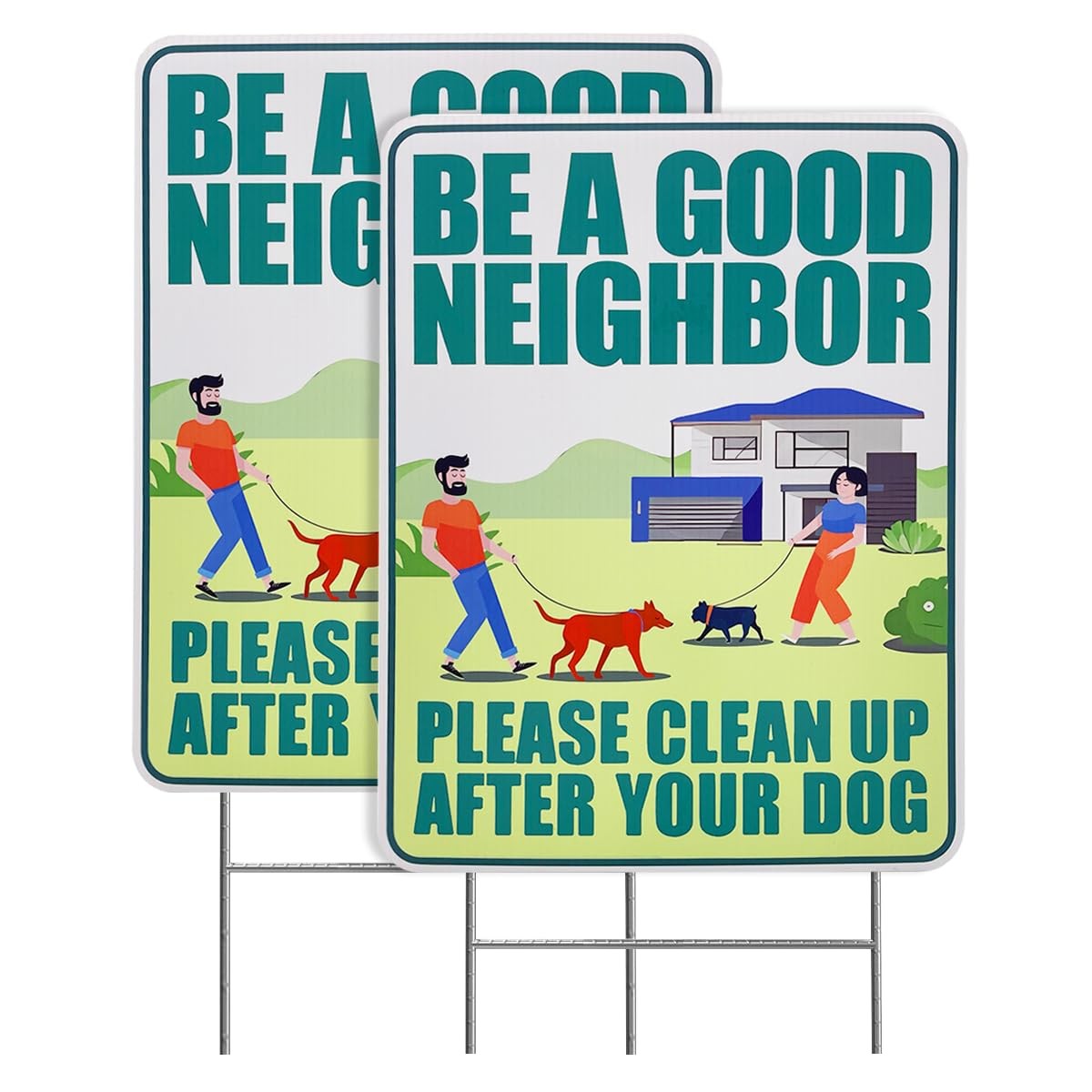 Clean Up After Your Dog Signs with 2pcs Metal H Stakes, 12″x9″ Be a Good Neig…