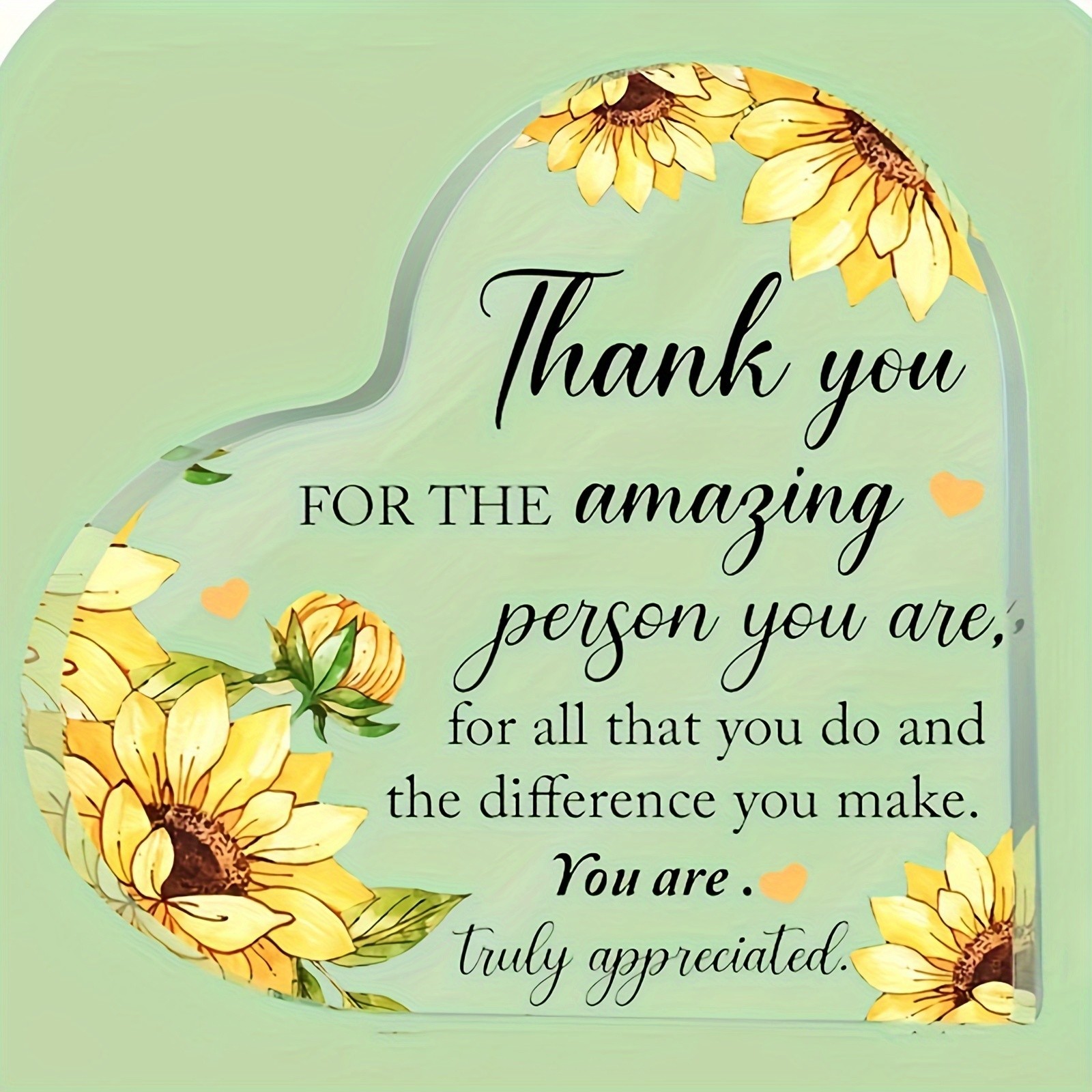 Sunflower Acrylic Heart Thank You Plaque Appreciation Teachers Loved Ones Gift