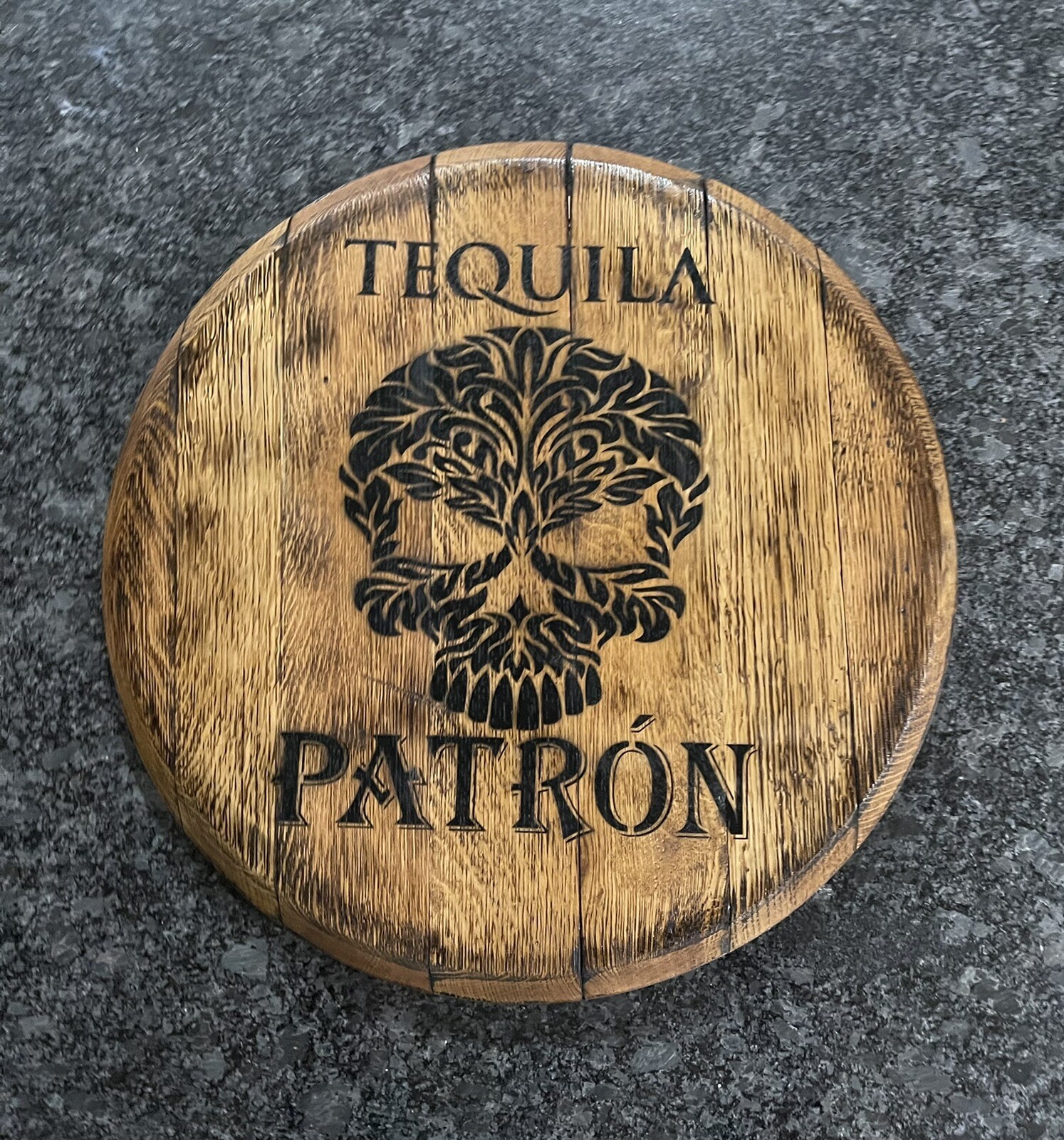 Bar Decor (PATRON) Authentic Reclaimed Bourbon Barrel Head 21”