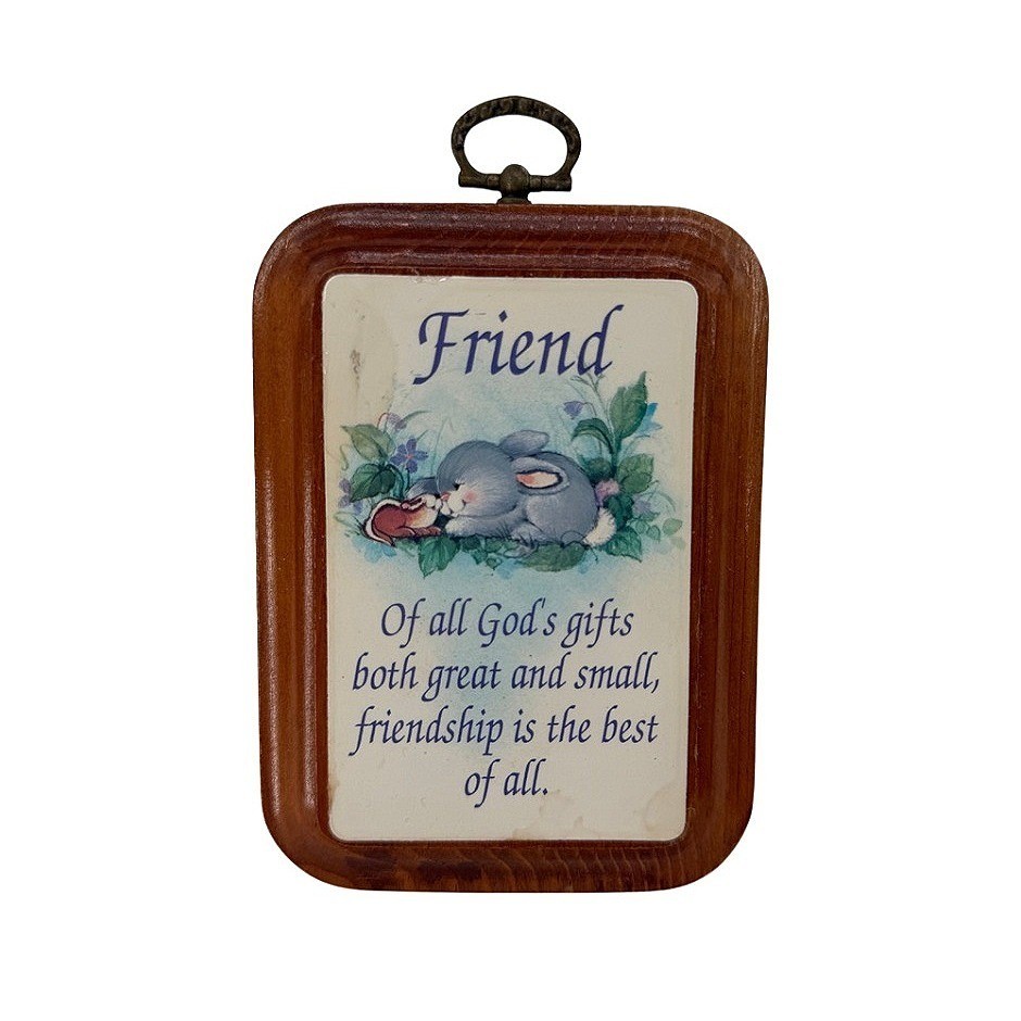 VTG Wood Plaque Bunny Friendship Religious Gift Small Gallery Wall Cute Core
