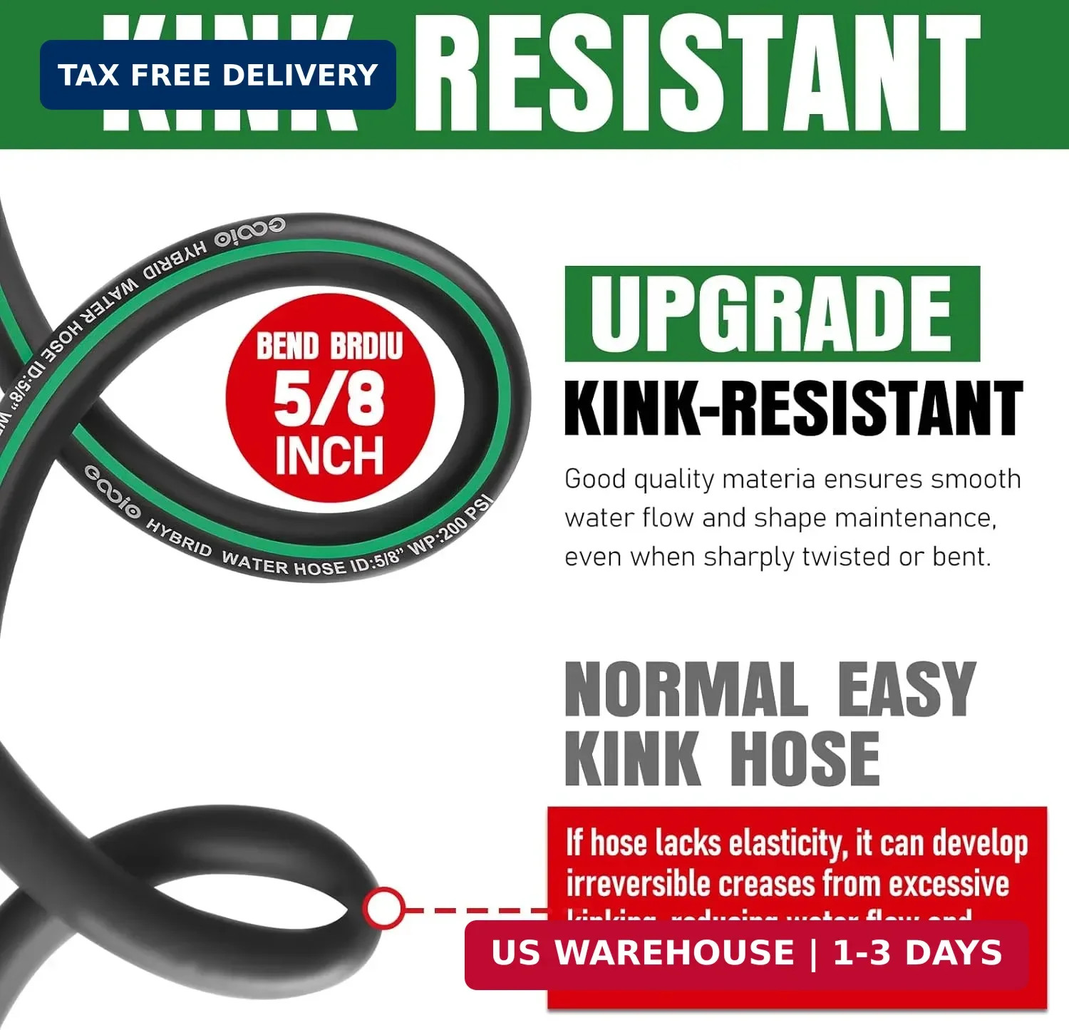 Heavy Duty Garden Hose 35ft, NON-EXPANDABLE Flexible Water Hose, Kink Resistant