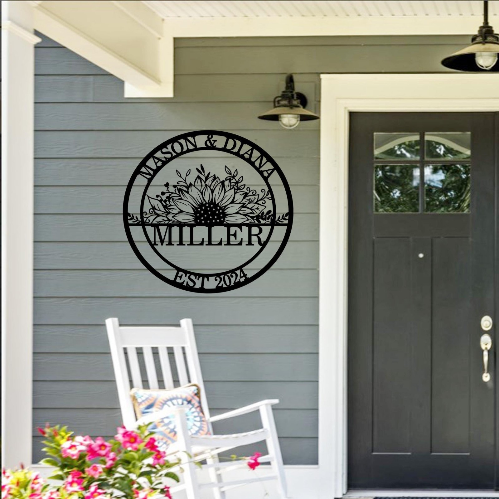 Personalized Family Name Metal Sign, Sunflower Wall Decor Gift