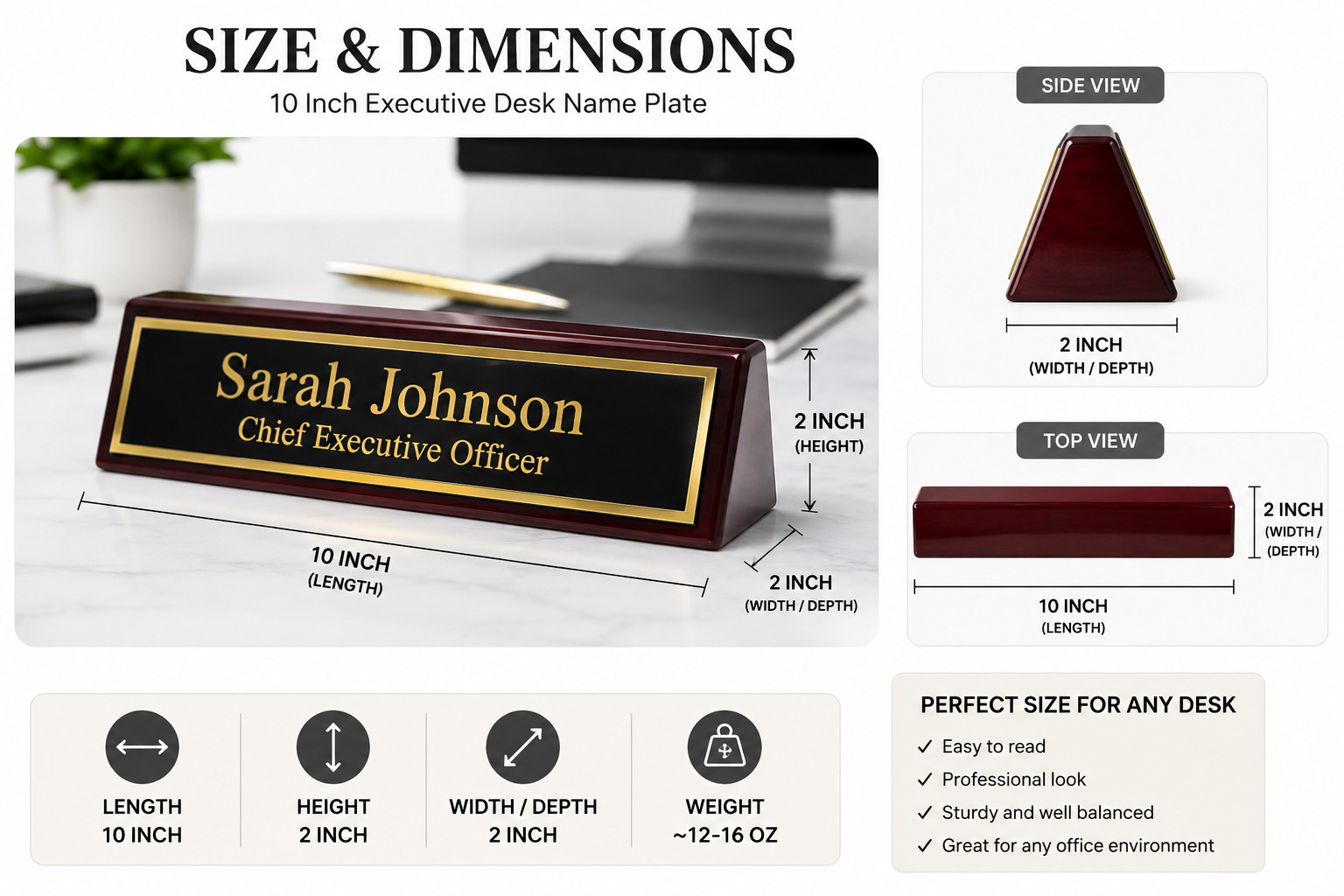 Personalized Executive Desk Name Plate | Custom Engraved Office Name Plaque