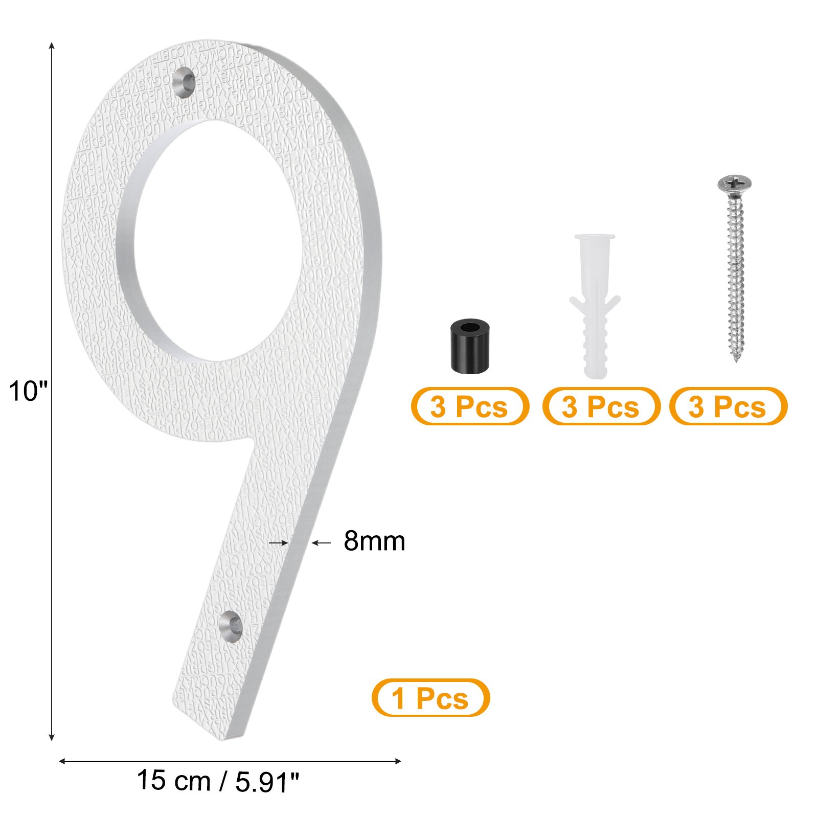 10 Inch House Number, House Address Numbers Sign Large Floating, Silver, 9