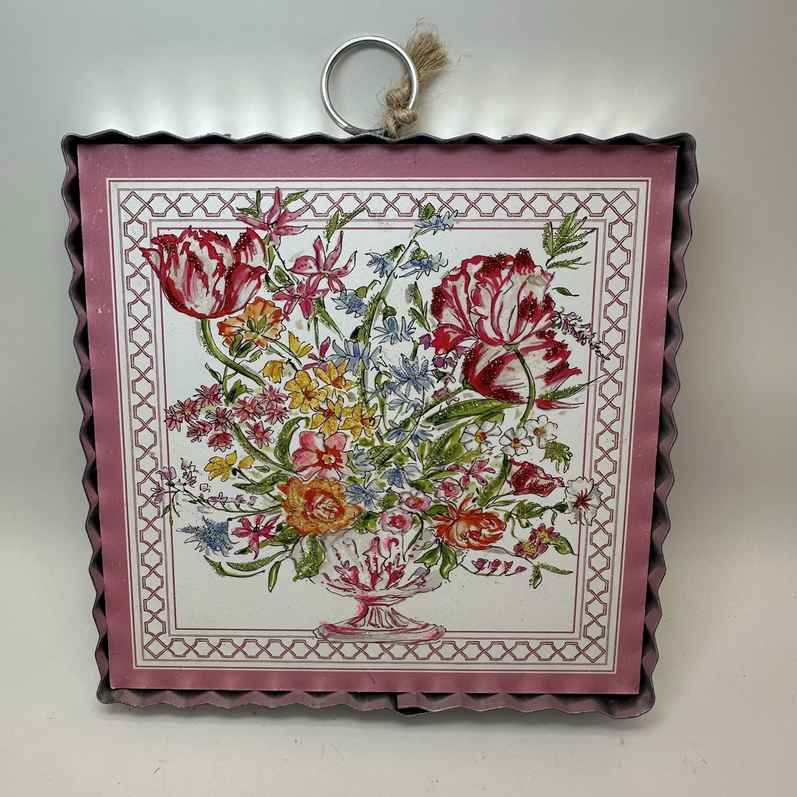 The Round Top Collection Mini Pink Floral Bouquet Cottage Farmhouse Decor 6x6x1