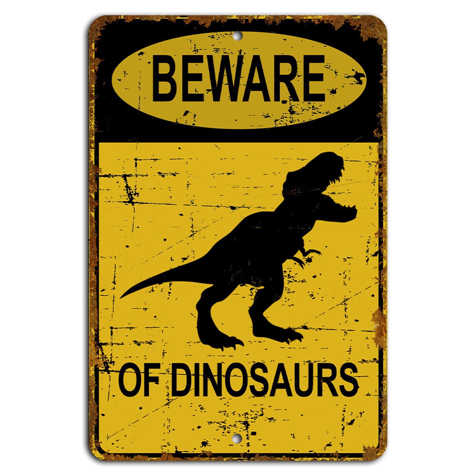 Jurassic Warning Sign BanginPrints Aluminum Rustic Funny Metal Sign