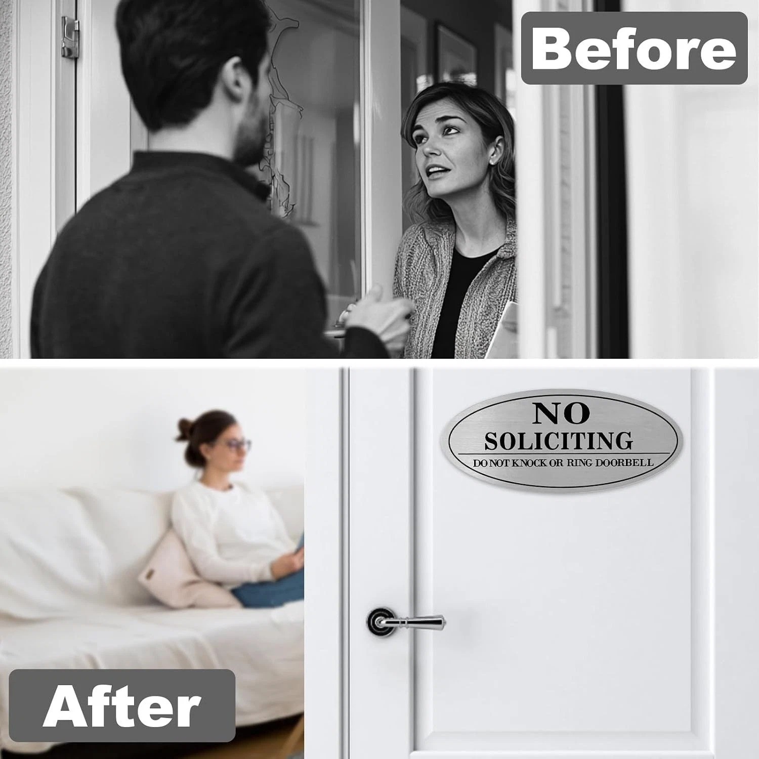 2 Pack No Soliciting Sign for House, Self-Adhesive Metal No Soliciting Signs for