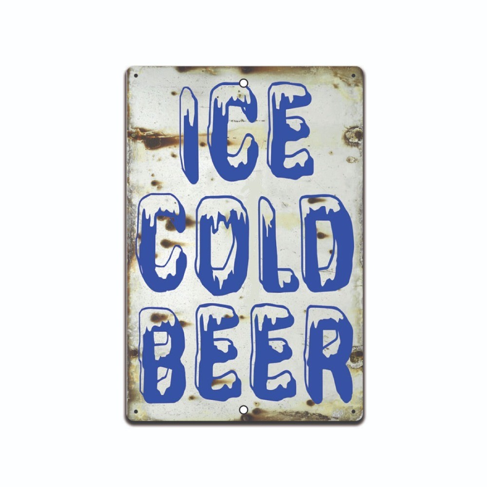 BEER Ice Cold Beer Rustic Vintage Looking Metal Sign Craft Bar Man Cave