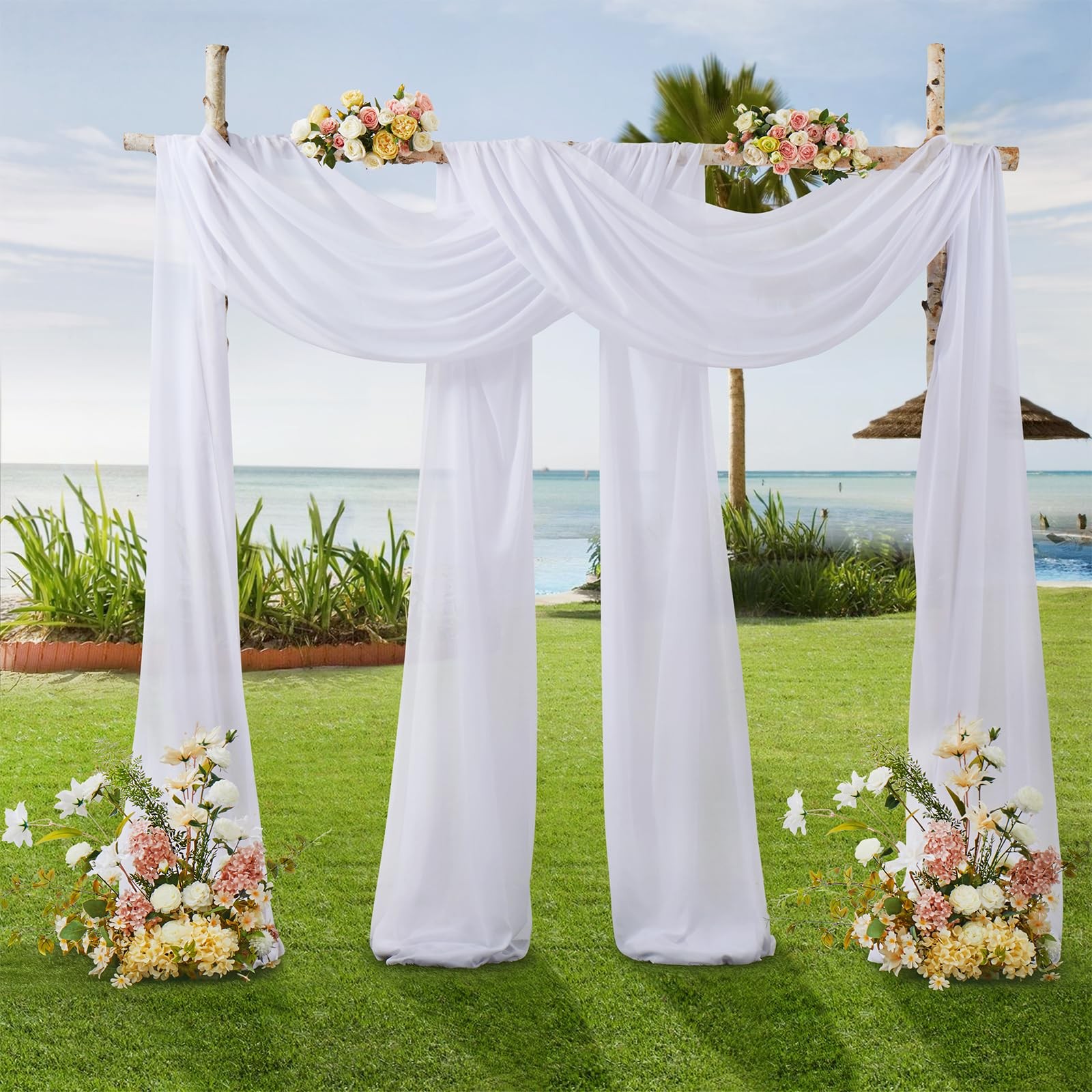 4 PCS White Chiffon Wedding Arch Draping Fabric 28 Inch x 19 Ft Drapes