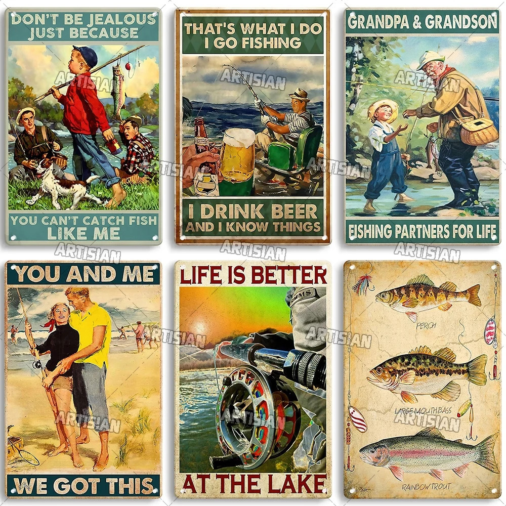 Artisian Fishing Tin Metal Sign Sport Poster Lure Wall Decor 8×12