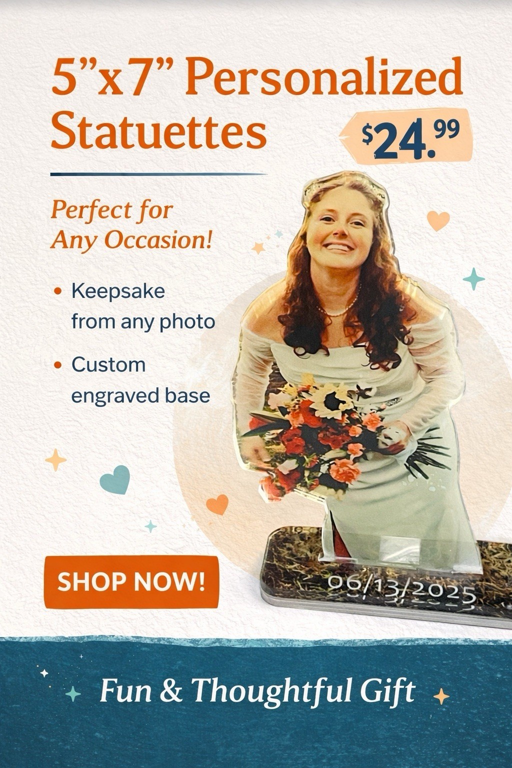 Personalized Arcylic Statuette. Laser Cut Acrylic Photo With Base