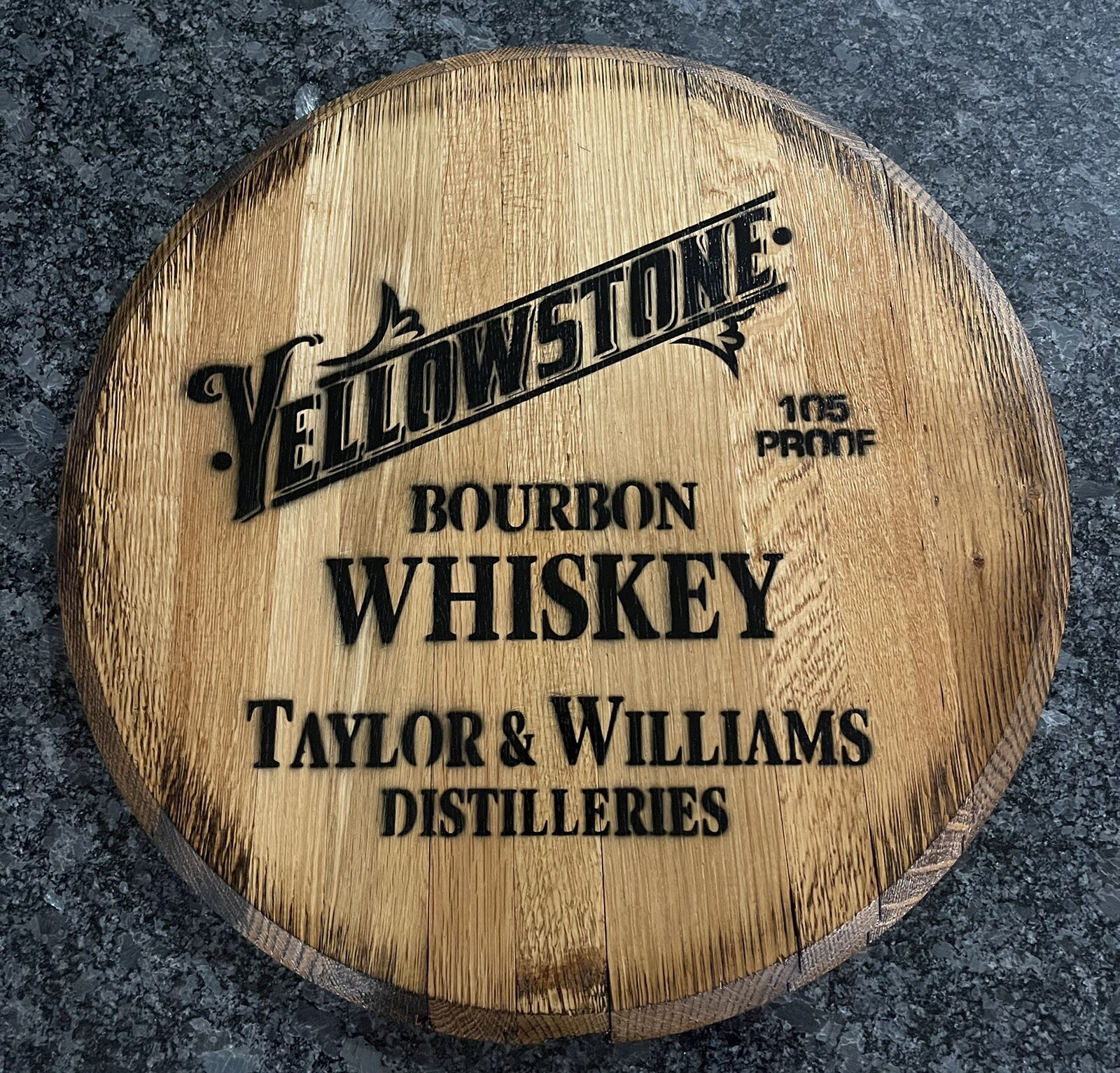 Bar Decor (Yellow Stone Bourbon Whiskey ) Reclaimed Bourbon Barrel Head 21”