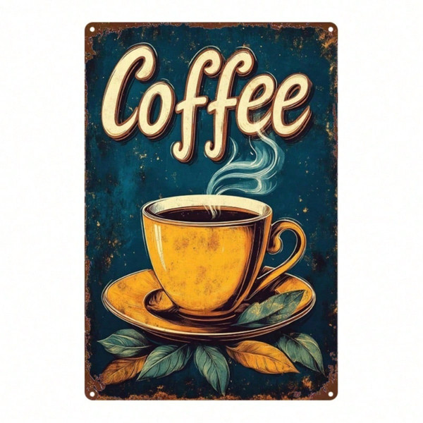 Rust Classic Coffee Mug Graphic Metal Sign Dining Room Home Bar Wall Art Decor