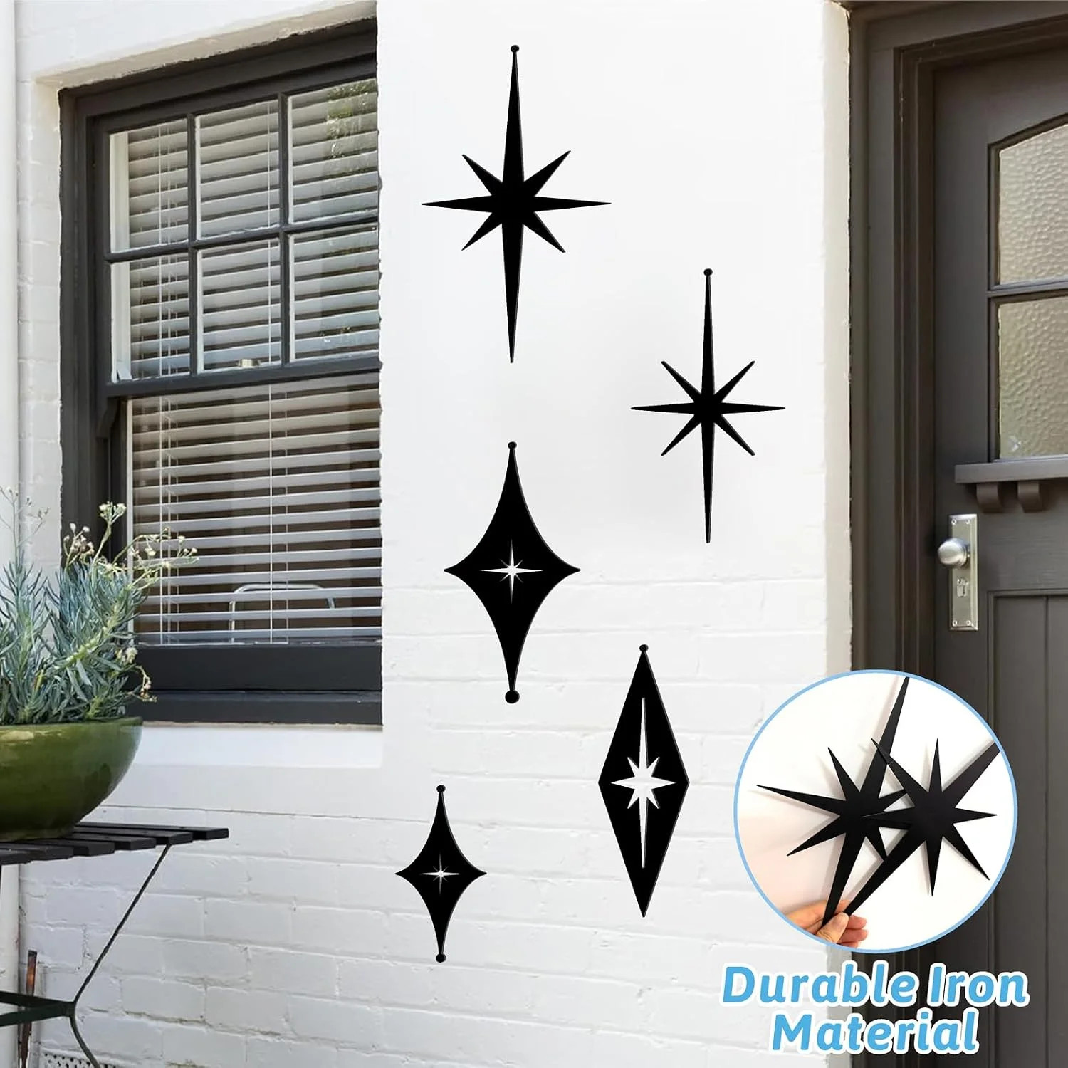5 Pcs Iron Star Wall Decor Black Starburst Metal Wall Art Mid Century Modern Wal