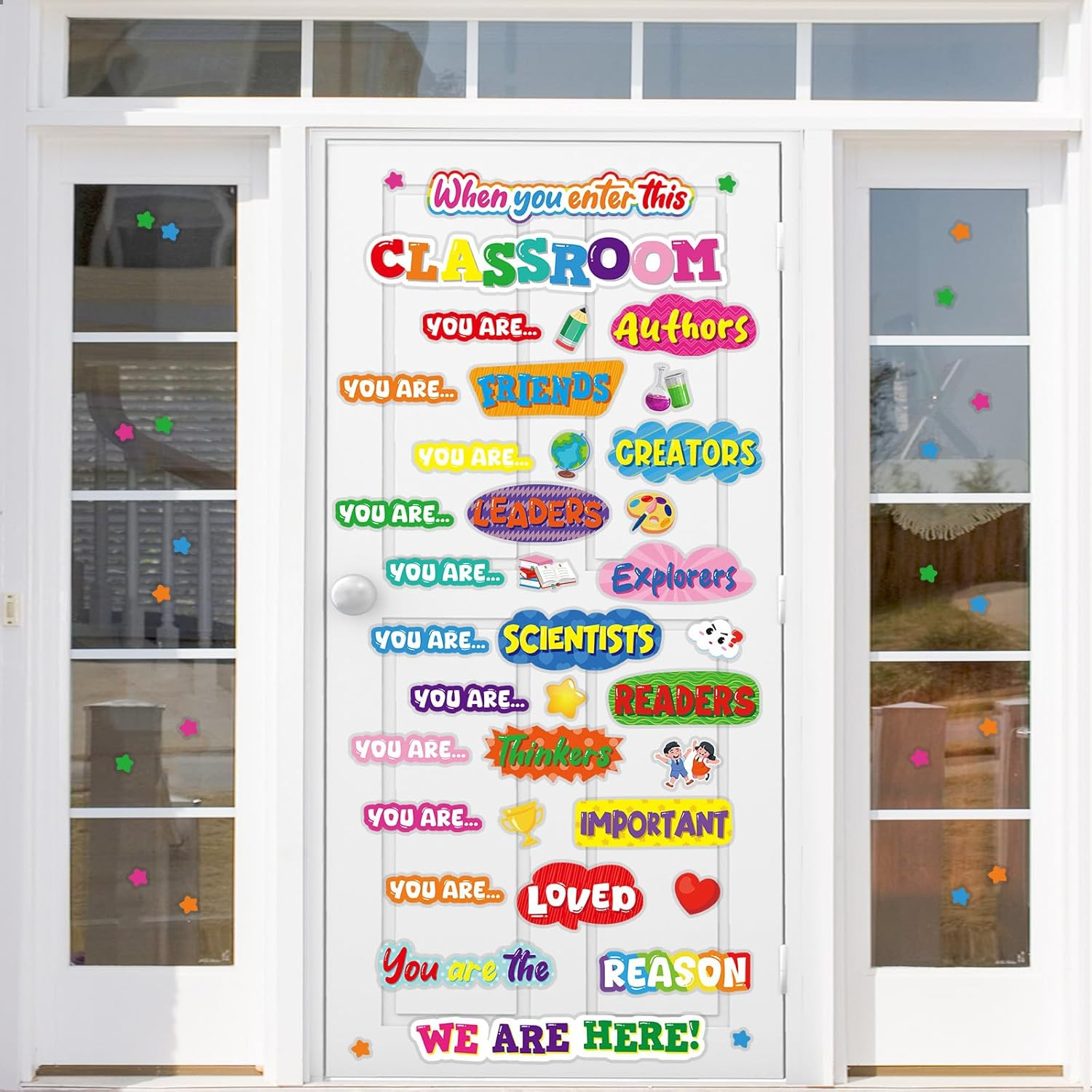Back to School Classroom Door Decoration Set, Welcome Window Cling Stickers for