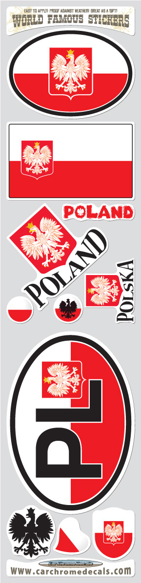 Poland 11 stickers set Polish Polska flag decals bumper car auto bike laptop