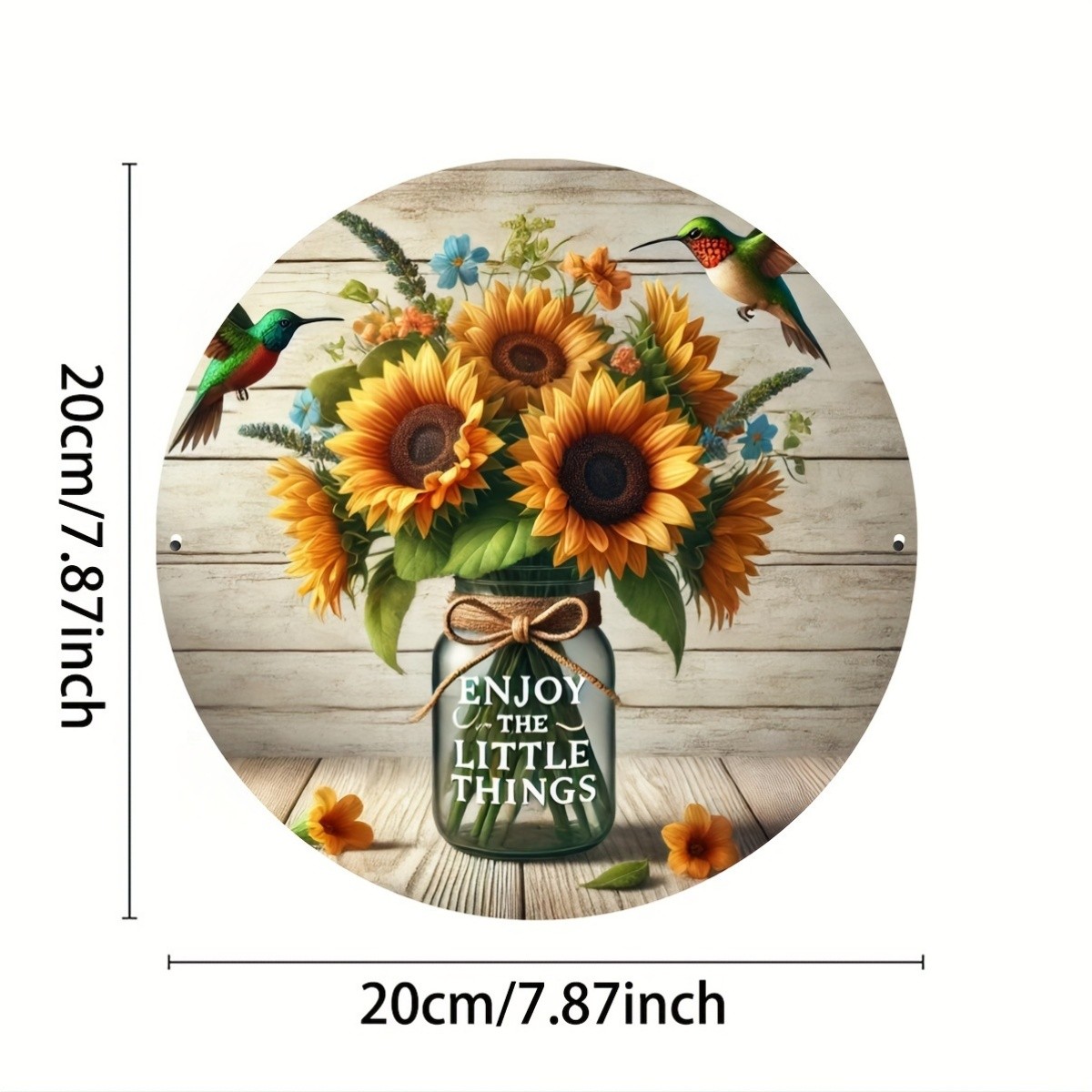 Sunflowers And Hummingbirds 2D Wall Art: Tin Metal Signs 8X8 Inch (20X20Cm) with