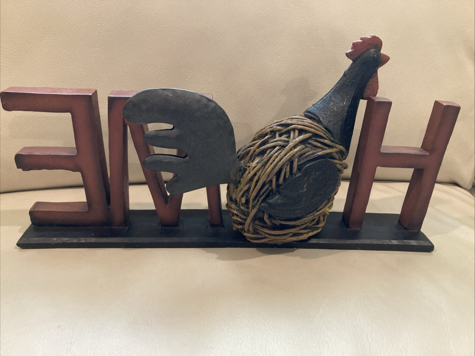 Rustic Farmhouse-Style Burgundy “HOME” Standing Sign Rooster 15 inch / 3 lbs