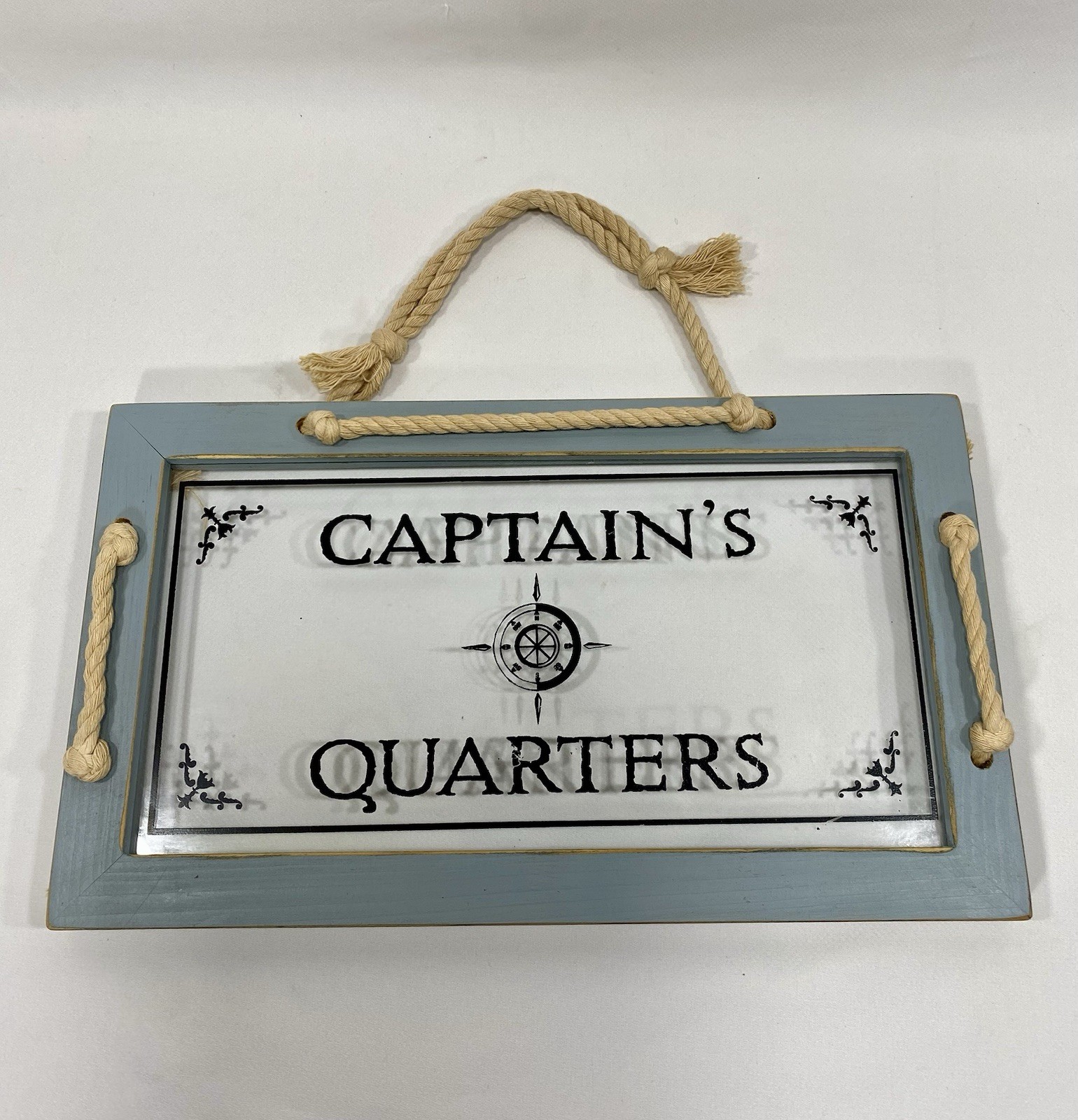 Captain’s Quarters Glass & Wood Door Sign Wall Plaque Nautical Vintage 11”x 6.5”