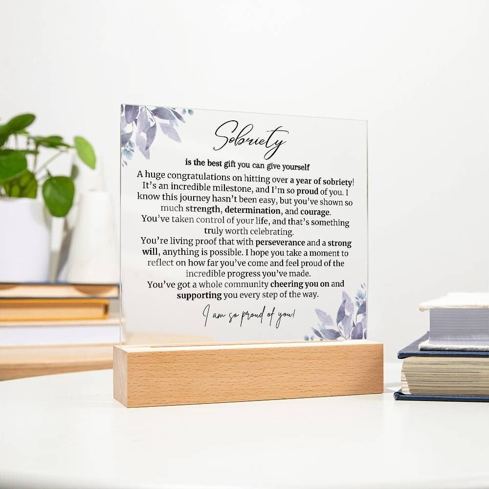 one year sobriety LED acrylic Plaque Gift for staying sober congratulations gift