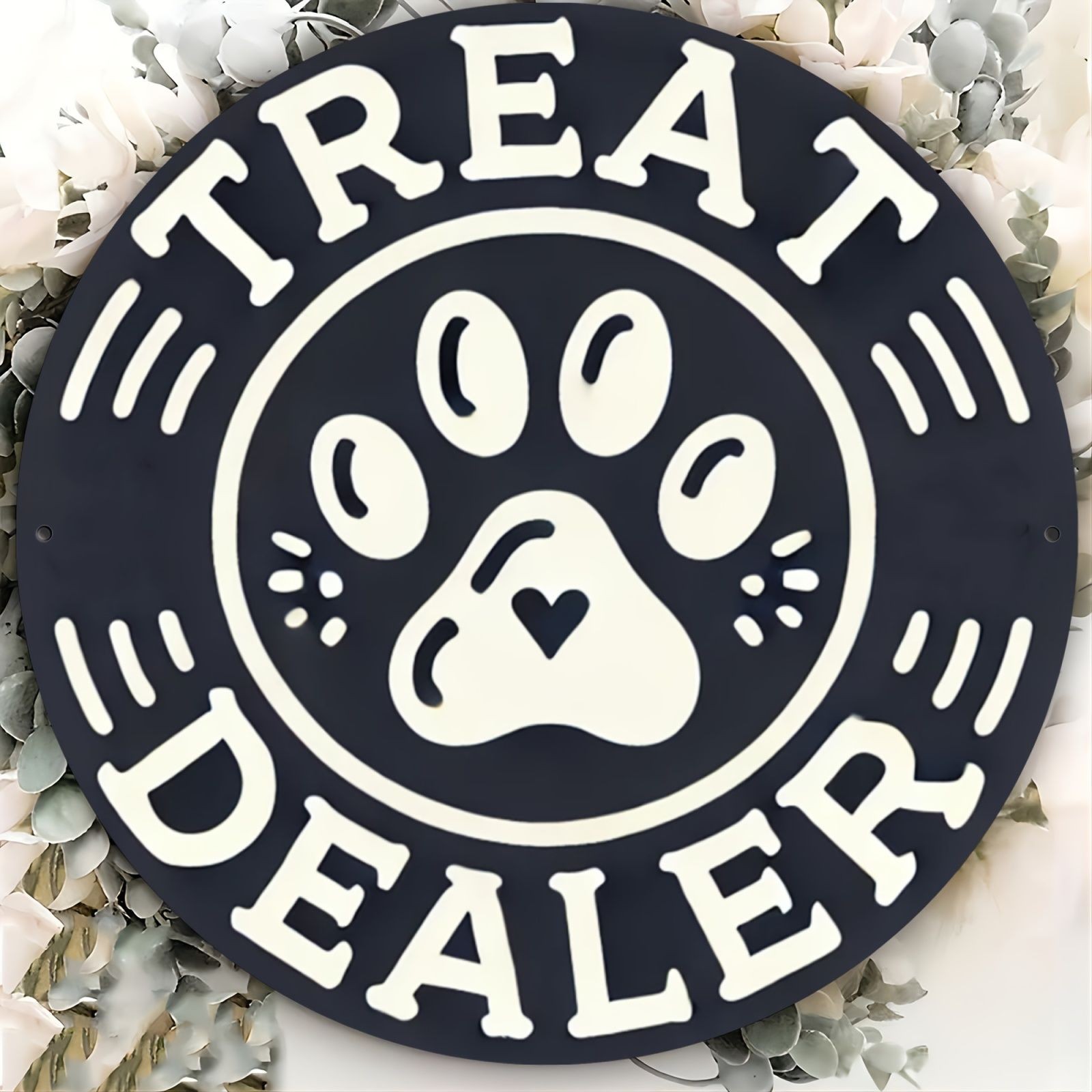 Funny Dog Paw Metal Sign Round Treat Dealer Pet Lover Home Wall Art Decoration