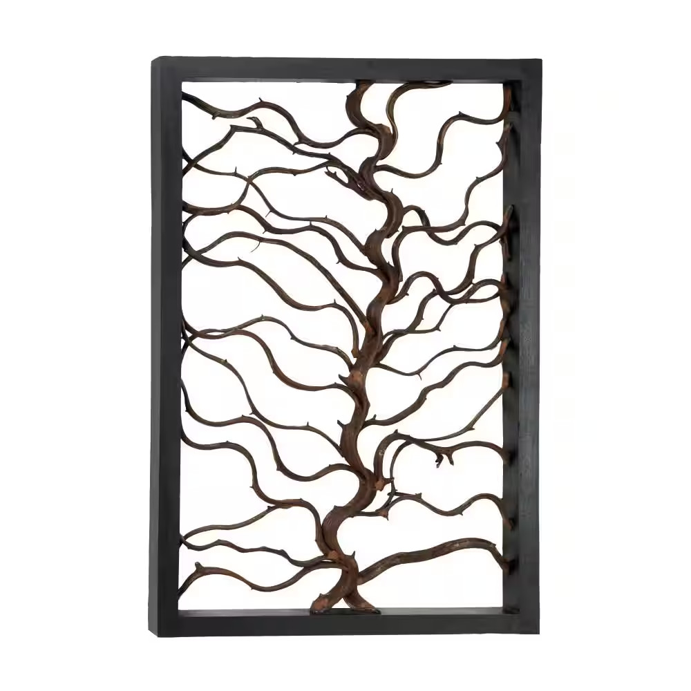 24 In. X 36 In. Wood Black Branch Tree Wall Decor with Black Frame