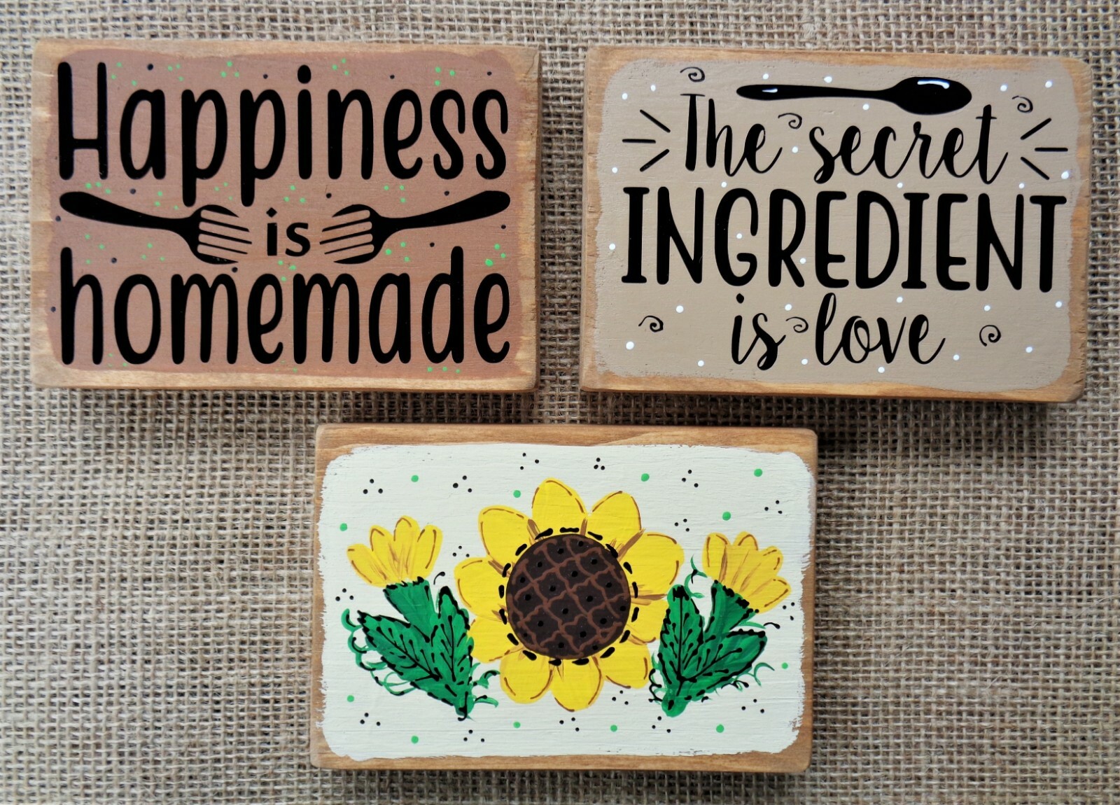3 PIECE SET Tiered Tray MINI SUNFLOWER SIGNS Kitchen Sitters Vignette Setting