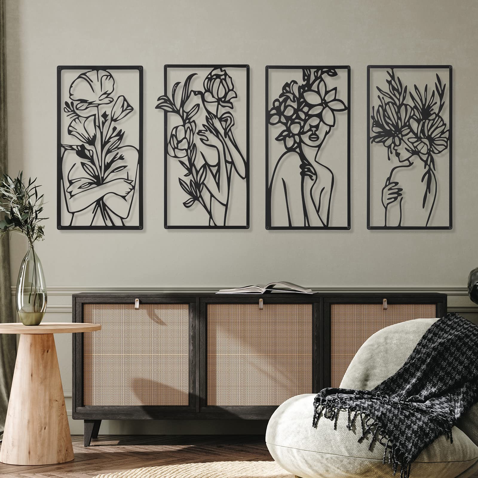 4 Pcs Metal Minimalist Abstract Woman Wall Art Line Drawing Minimalist Single…