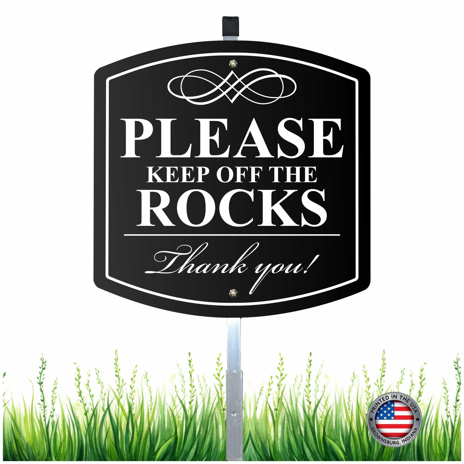 Aluminum “Please Keep Off the Rocks” Sign 28×10 Reflective Stake
