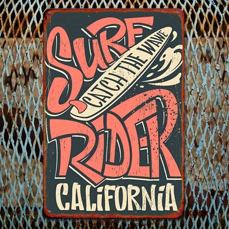 Surf Rider California Metal Sign Vintage Beach Surf Shop Wall Art Hanging Decor