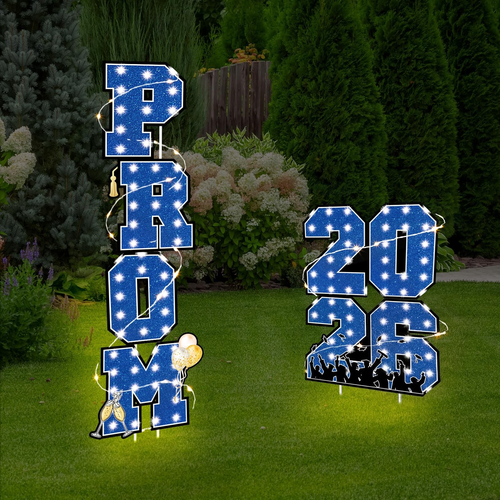 6 Pcs Prom 2026 Yard Signs Party Outdoor Lawn Decorations with Light String P…