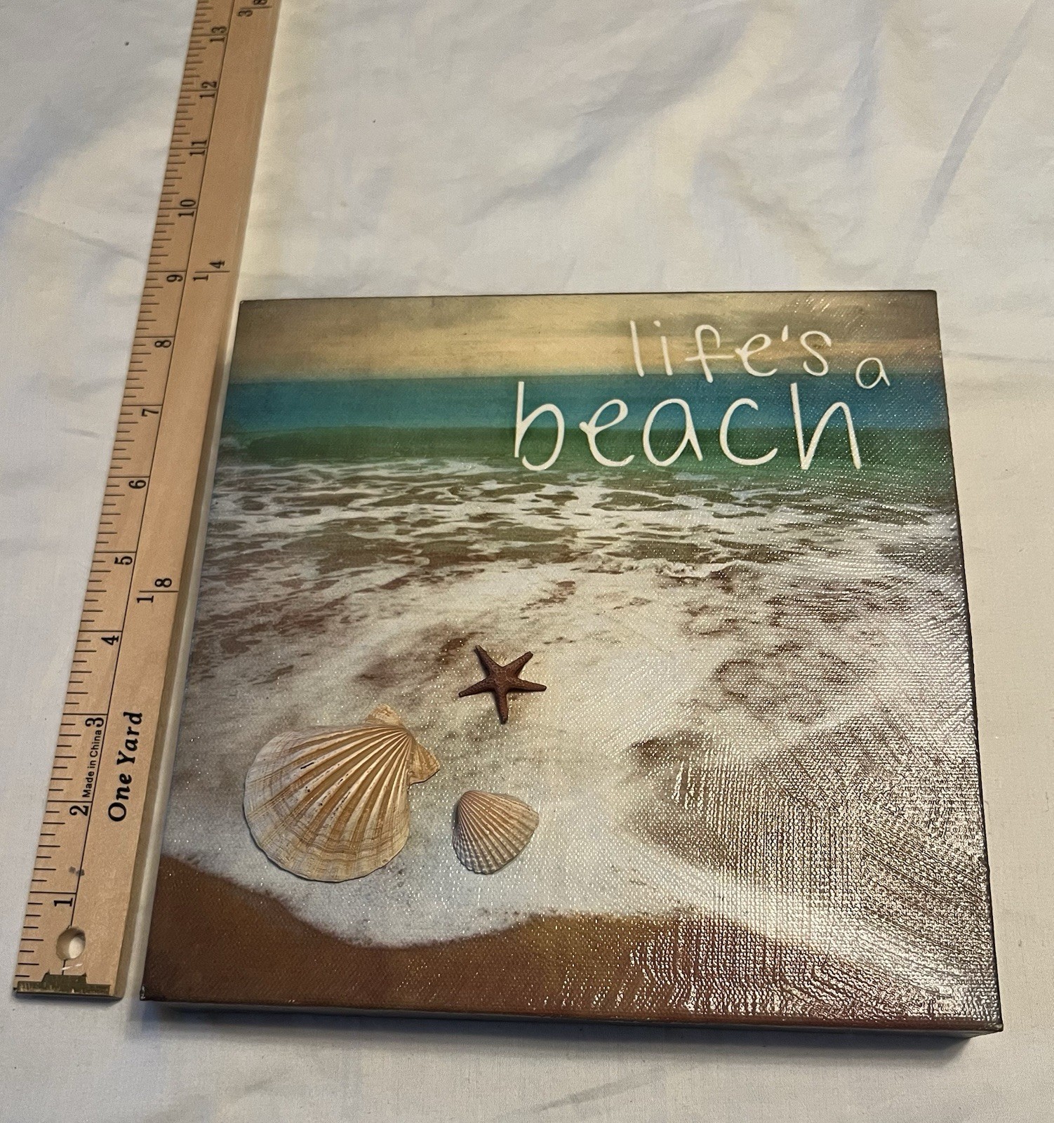Life’s a Beach Coastal Canvas Wall Art with Seashells 8” x 8”