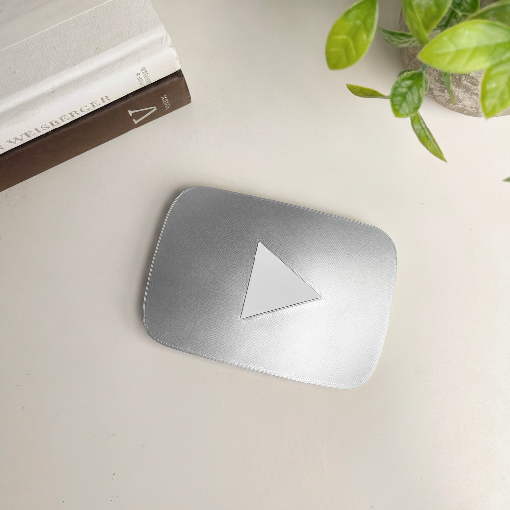 Silver Youtube Play Button Desk Sign Trophy Prop Creator Decor Streamer Gift