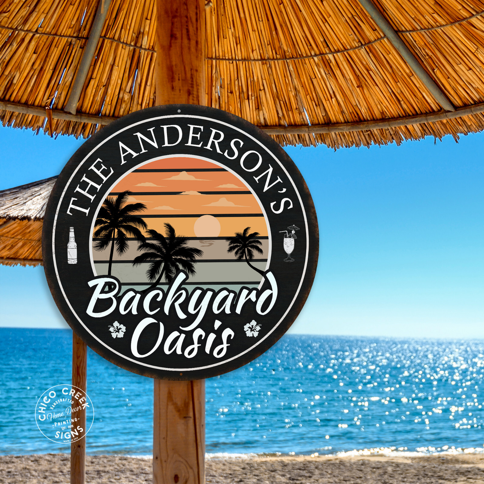 Personalized Backyard Oasis Sign Tropical Decor Pool Porch Patio 100140050009