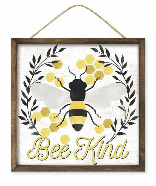 Bee Kind/Bee Plaque, Summer Wall Art, White/Yellow/Black, 10″L X 10″H, MDF Paper