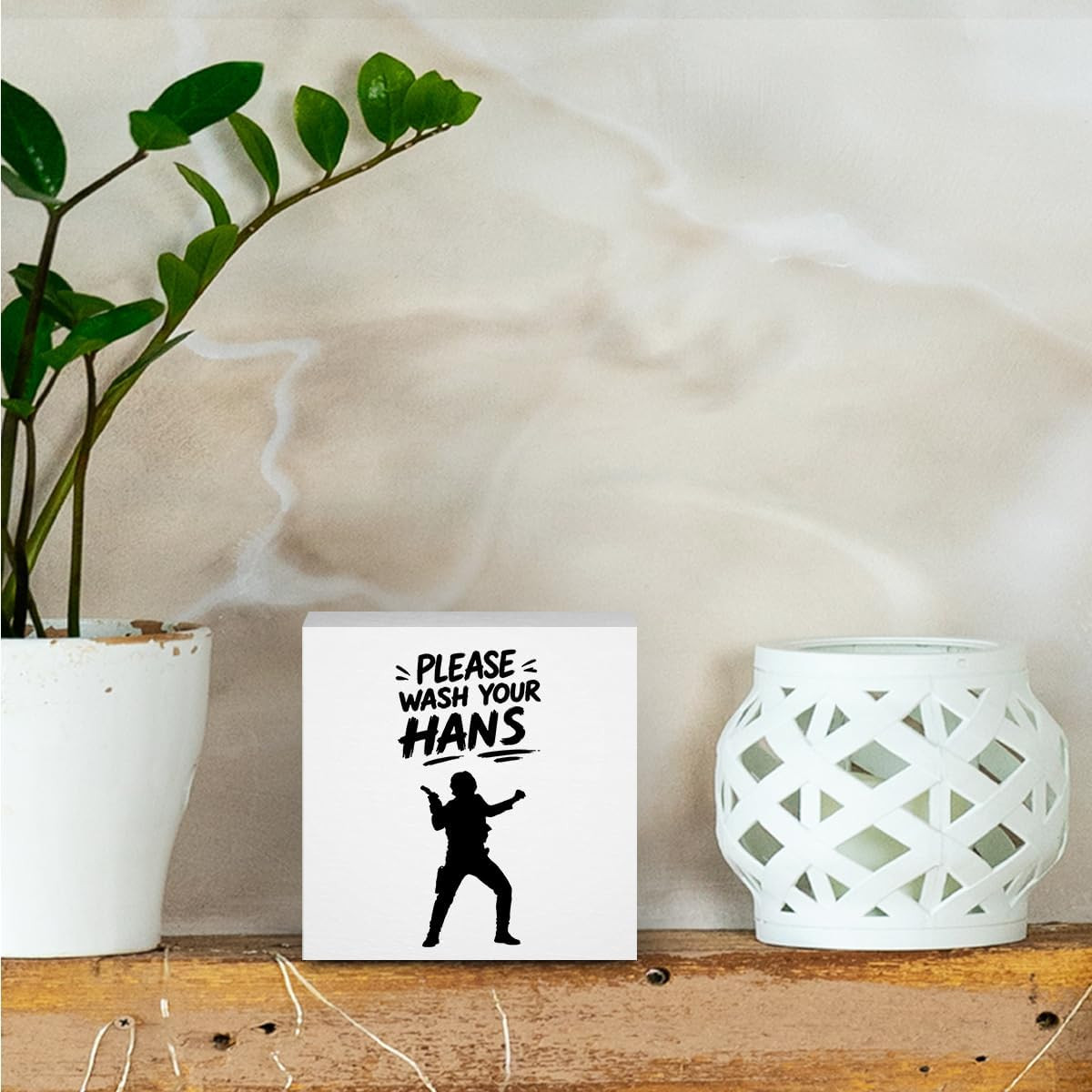 Bathroom Decor Wash Your Hans Funny Wooden Box Sign 5 x 5 Inches | Humor for Res