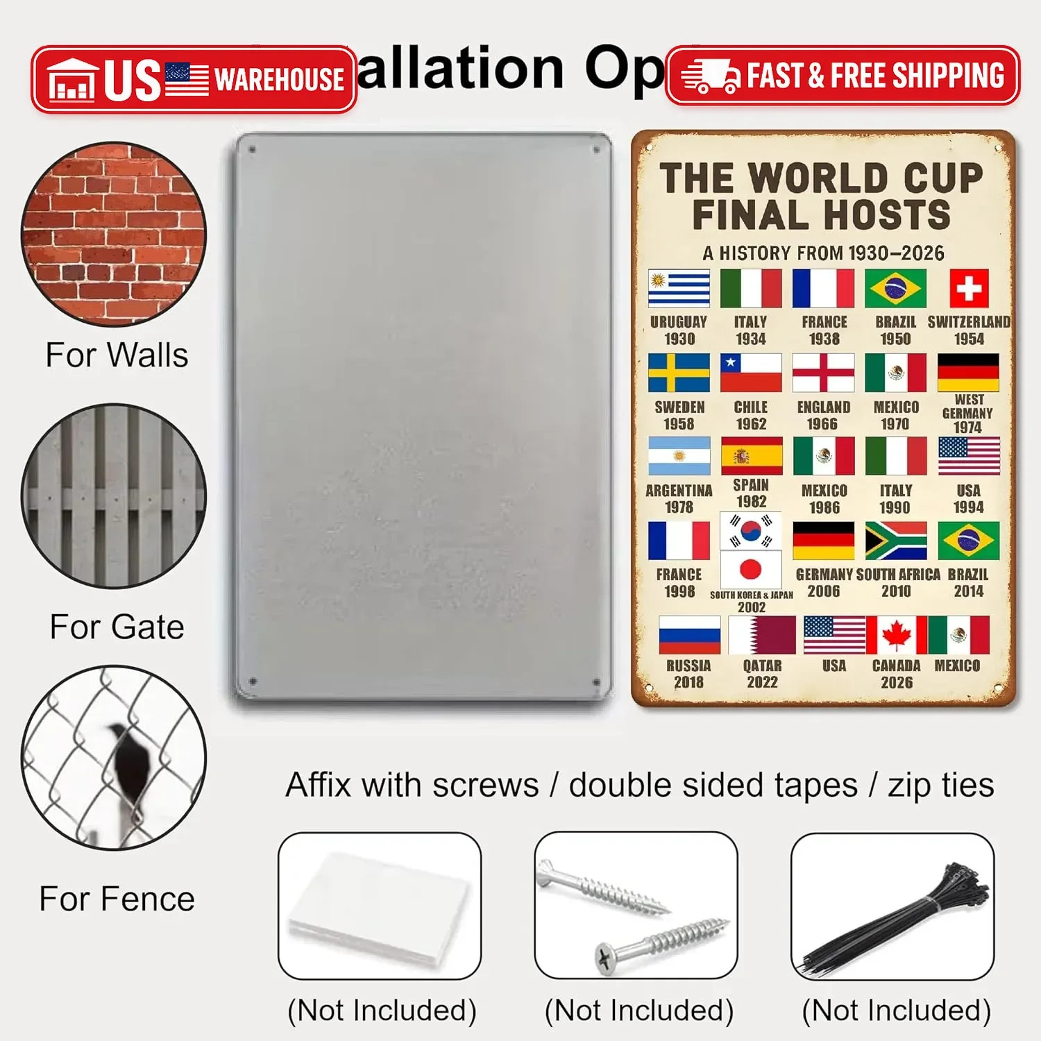 World Cup 2026 Wall Decor for Man Cave, Vintage FIFA World Cup Final Host Countr