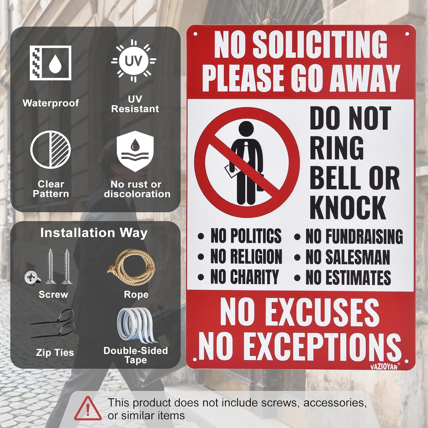 No Soliciting Sign for House,No Soliciting Signs for Home，Do Not Knock Please Do