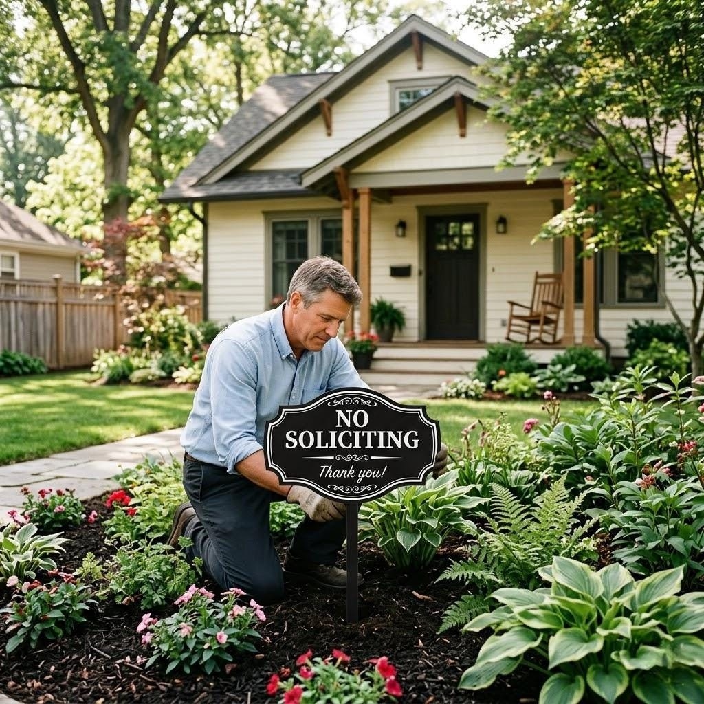 No Soliciting Garden Stake Sign, Black Metal Yard Sign, Porch Entryway Sign