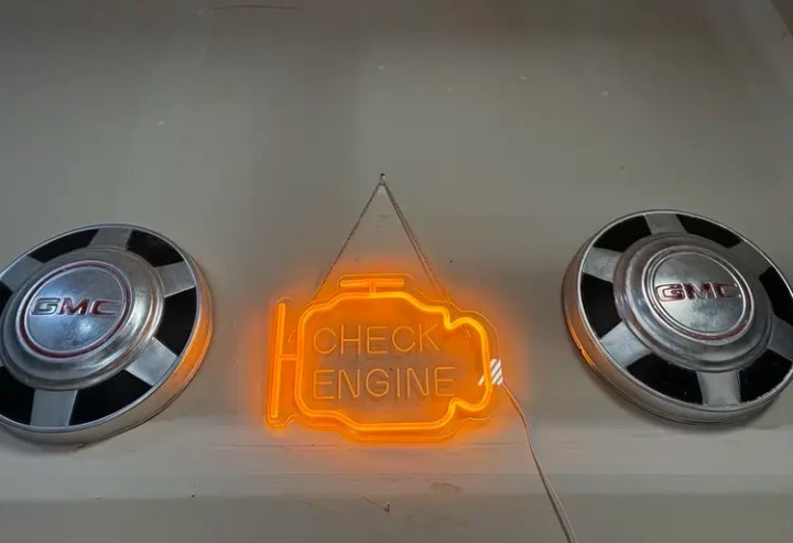 Check Engine Neon Sign LED Wall Light Garage Man Cave Auto Shop Decor Orange