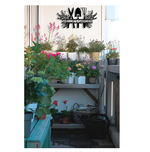 Personalized Welcome Floral Garden Yard Home Name Metal Wall Decor Sign Black