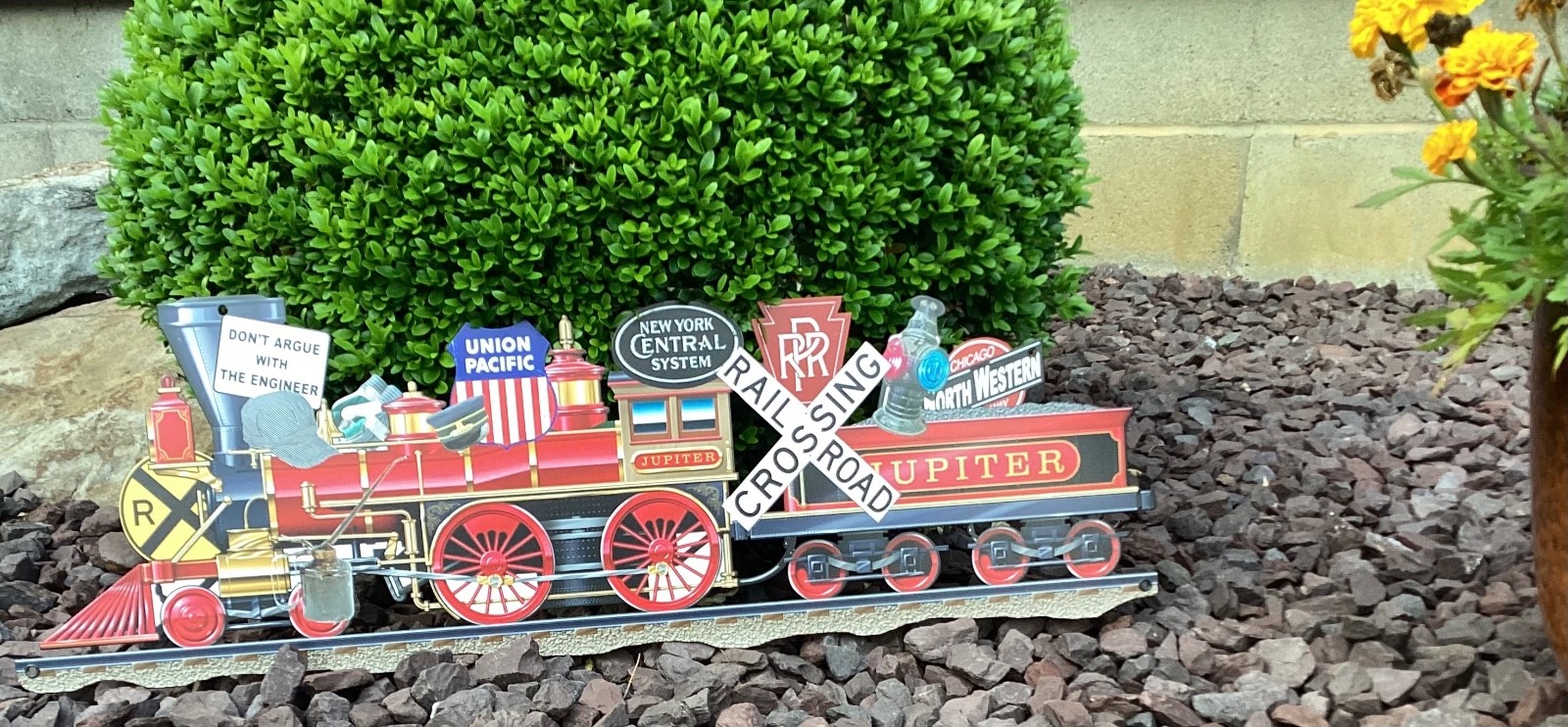 Railroad Train Sign Party Decoration – Collage Trains 24 in. by 8 in. w/ stands